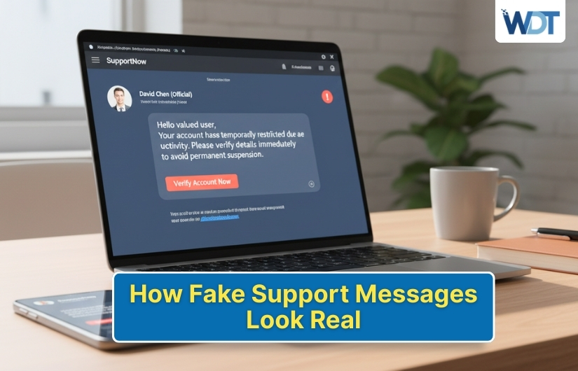 fake support messages, online support scams
